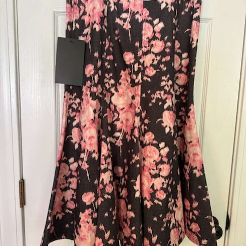Tuckernuck Black Midi Skirt with Pink Floral Print